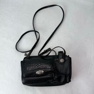 Brighton Black Croc Print Leather Crossbody organizer swing pack hipster